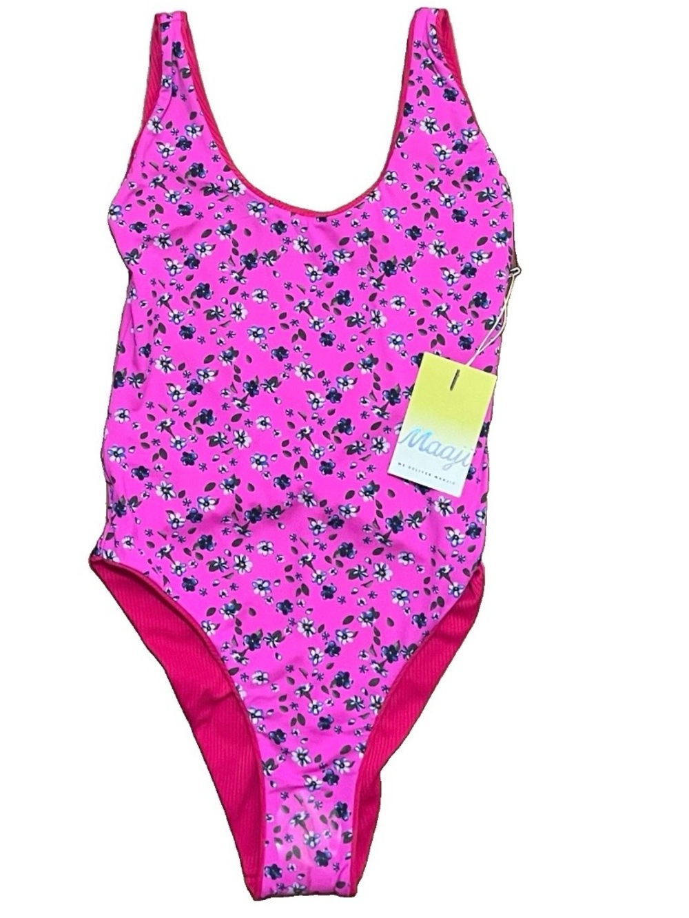 MaajiĀ Claire One-Piece Swimsuit Reversible Pink & Floral Womenās Sz L Large NWT
